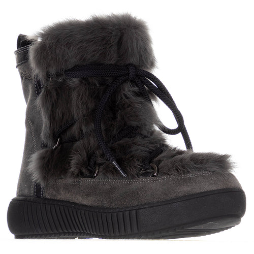 Grey With Black Pajar Women's Anet Zip Suede And Rabbit Fur Trim Wool Lined Ski Bootie