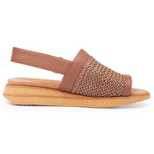Load image into Gallery viewer, Natural Tan Yes Women&#39;s Annie Woven Leather Slingback Flat Sandal Side View
