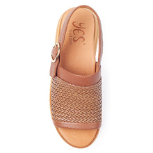 Load image into Gallery viewer, Natural Tan Yes Women&#39;s Annie Woven Leather Slingback Flat Sandal Top View
