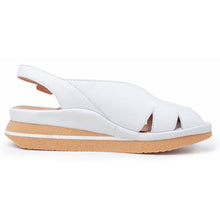 Load image into Gallery viewer, White With Beige Sole Yes Women&#39;s April Leather With Cut Outs Slingback Peep Toe Flat Sandal Side View
