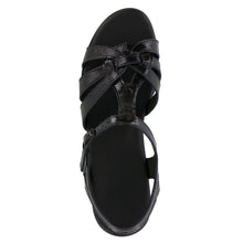 Load image into Gallery viewer, Carbon Black SAS Women&#39;s Aurora Patent Leather Strappy Wedge Sandal Top View
