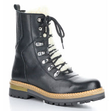 Load image into Gallery viewer, Black Bos&amp;Co Women&#39;s Waterproof Leather Lace Up Mid High Boot With White Merino Wool Lining Profile View
