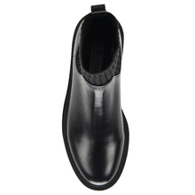 Load image into Gallery viewer, Black Blondo Women&#39;s Hallie Waterproof Leather And Knit Slip On Bootie Top View

