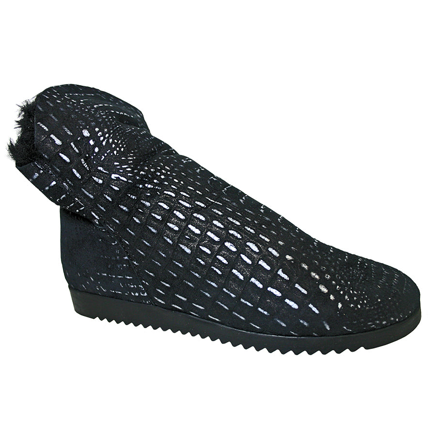 Noir Black Arche Women's Baosha Printed Leather Faux Fur Lined Ankle Boot