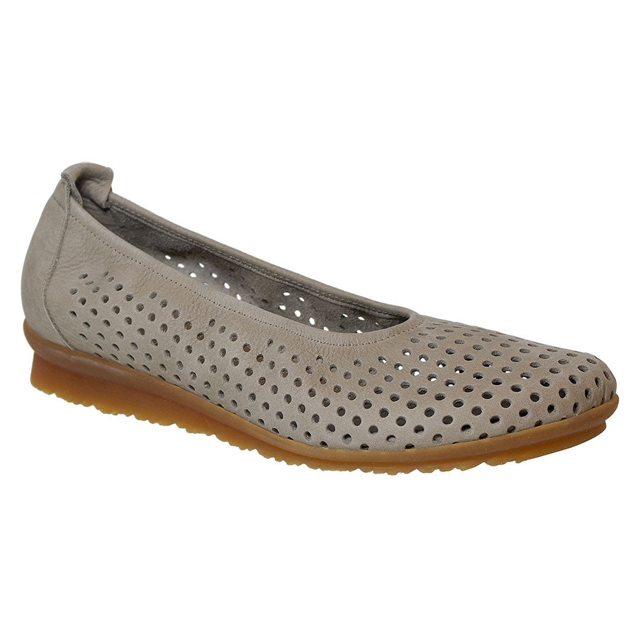 Sabbie Beige-ish Grey With Brown Sole Arche Women's Barria Perforated Nubuck Ballet Flat