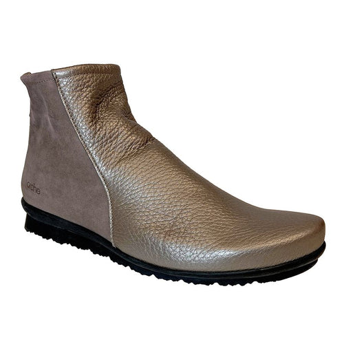 Mood Mud Light Brown With Black Sole Arche Women's Baryky Metallic Leather And Nubuck Ankle Zippered Bootie
