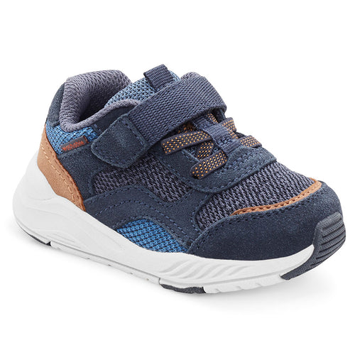 Navy With Blue And Orange And White Stride Rite Boy's M2P Brighton Leather And Textile Sneaker Sizes 6 to 10