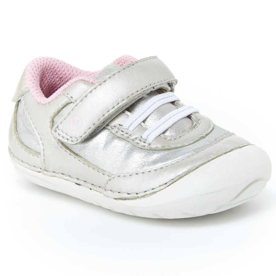 Champagne Light Gold And Silver With White Sole Stride Rite Infant's Jazzy Leather Sneaker Sizes 3 To 6