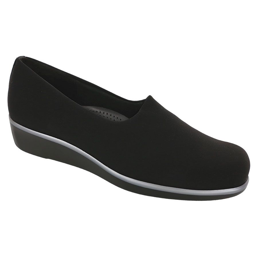 Black With Grey Trim SAS Women's Bliss Synthetic Casual Slip On Profile View