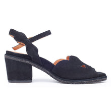 Load image into Gallery viewer, Black Yes Women&#39;s Camilla Suede Quarter Strap Block Heel Dress Sandal Side View
