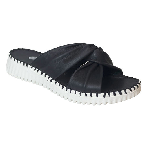 Black With White Sole Eric Michael Women's Candace Leather Slide Sandal