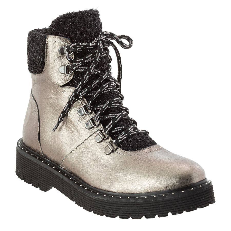 Anthracite Dull Gold With Black Ron White Women's Carerra Metallic Leather Combat Boot