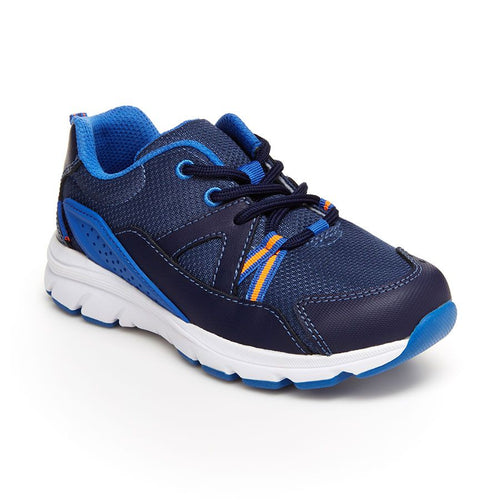 Navy With Blue And White And Orange Stride Rite Boy's M2P Journey XW Leather And Textile Sneaker Sizes 10.5 to 13.5 and 1 to 3 Extra Wide Width