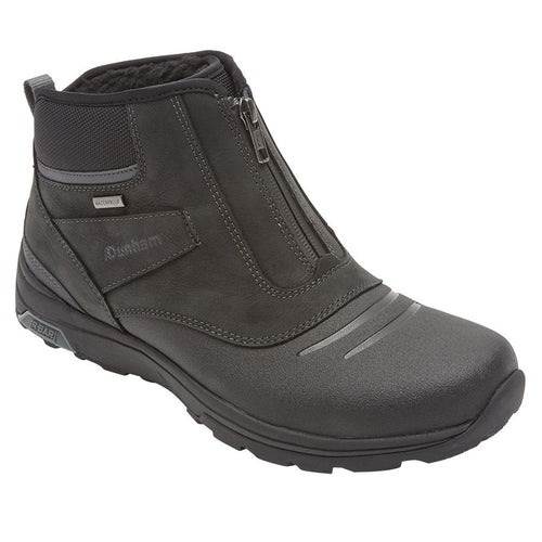 Black Dunham Men's Trukka Zip Waterproof Black Leather And Rubber Zippered Rugged Hiking Short Boot