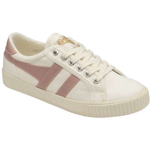 Off White With Dark Pink Gola Women's Tennis Mark Cox Canvas And Fabric Sneaker Vegan