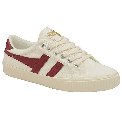 Off White And Dark Red Gola Women's Tennis Mark Cox Canvas And Fabric Sneaker Vegan