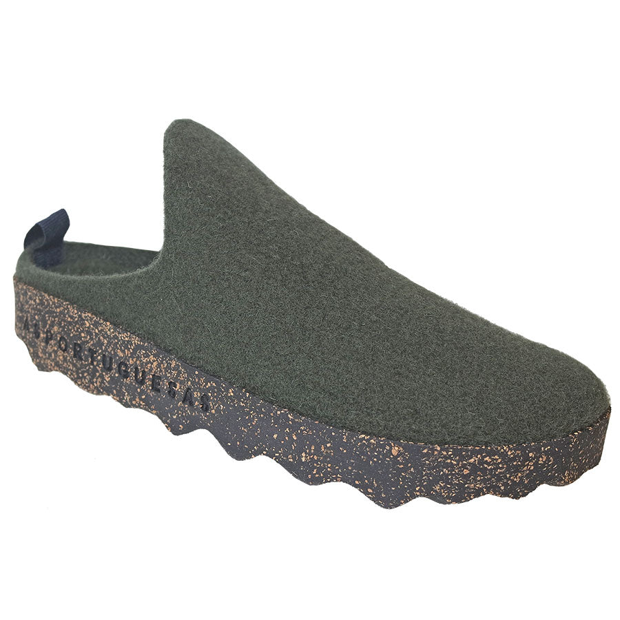 Military Green Bos&Co Women's Come023ASP Felt Tweed Slip On Shoe Profile View