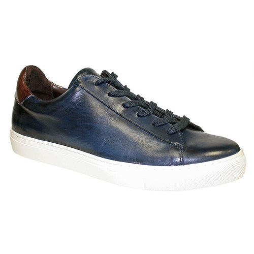 Blue With Brown And White Sole GBrown Men's Court Leather Casual Sneaker