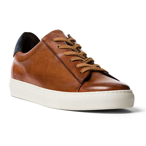 Tan With Blue And White Sole GBrown Men's Court Leather Casual Sneaker