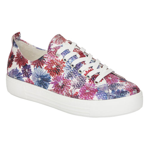 White With Blue And Purple And Red Floral Print Remonte Women's D0900 Fabric Casual Sneaker