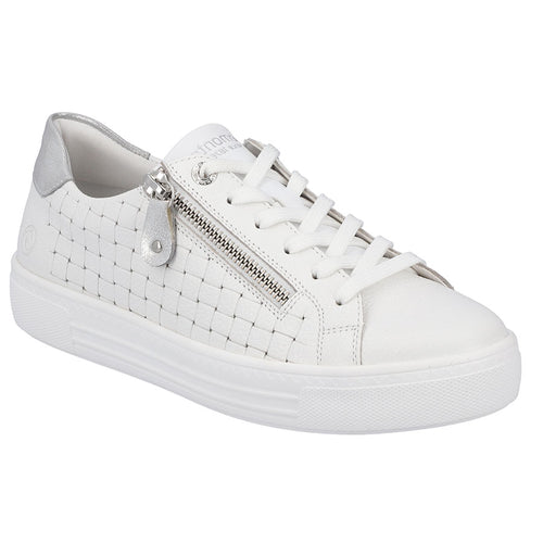 Weiss White Remonte Women's D0916 Perforated Leather Basketball Sneaker Profile View