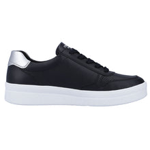 Load image into Gallery viewer, Black With Silver And White Sole Remonte Women&#39;s D0J02 Leather Casual Sneaker Side View
