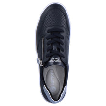 Load image into Gallery viewer, Black With Silver And White Sole Remonte Women&#39;s D0J02 Leather Casual Sneaker Top View
