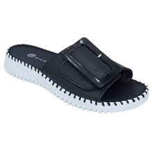 Load image into Gallery viewer, Black With White Sole Eric Michael Leather Sports Slide Sandal Profile View
