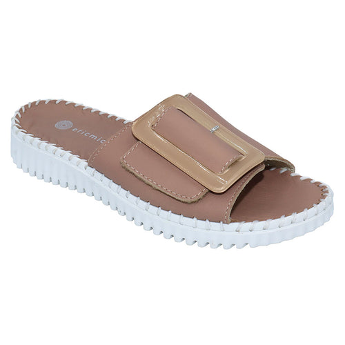 Nude Tan With White Sole Eric Michael Leather Sports Slide Sandal