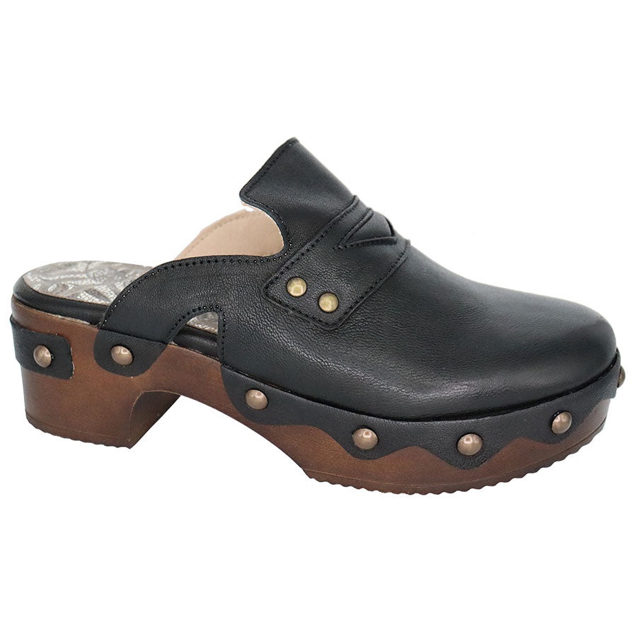 Black With Brown Eric Michael Women's Delphi Leather Clog With Studs