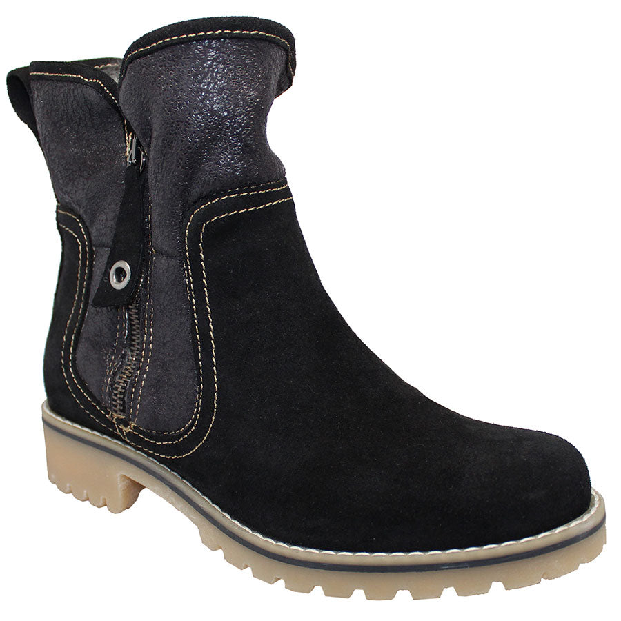Black With Gum Sole Eric Michael Women's Denver Waterproof Suede And Leather Zippered Ankle Boot