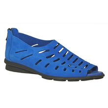 Load image into Gallery viewer, Cyano Blue With Black Sole Arche Women&#39;s Denyli Perforated Nubuck Peep Toe Sandal Shoe Profile View
