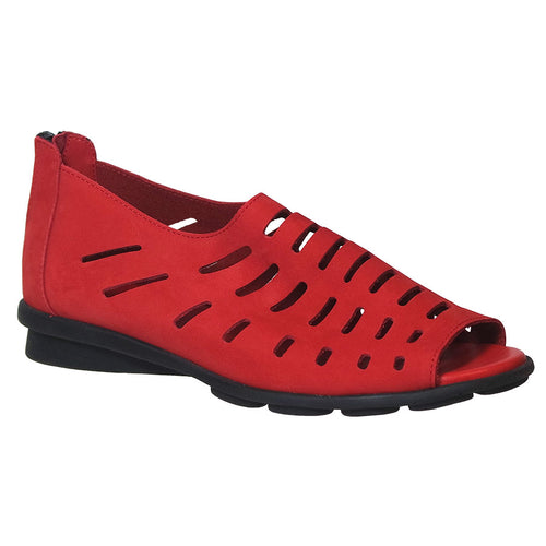 Feu Red Black Sole Arche Women's Denyli Perforated Nubuck Peep Toe Sandal Shoe