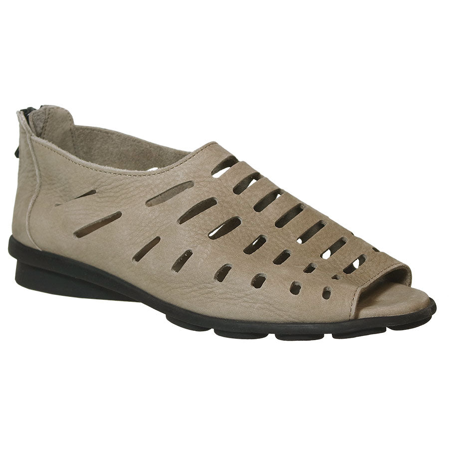 Sabbia Beige With Black Sole Arche Women's Denyli Perforated Nubuck Peep Toe Sandal Shoe