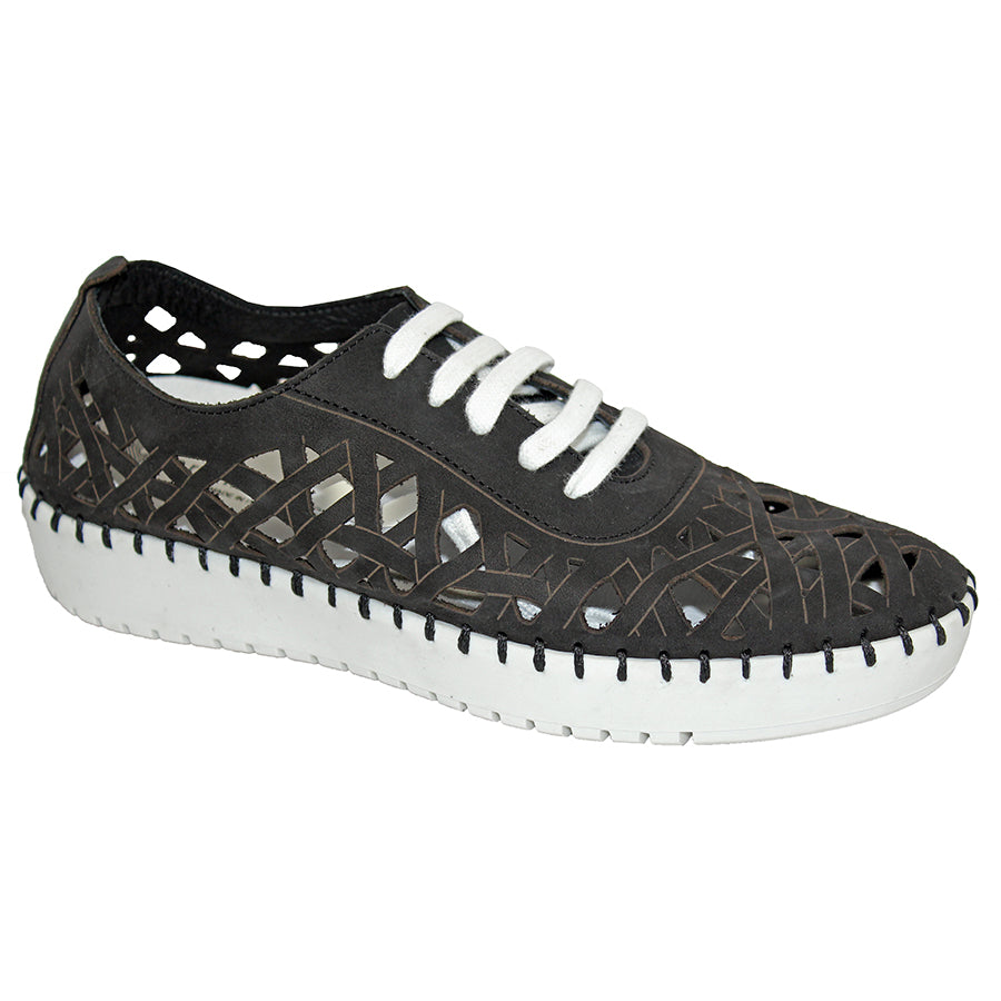 Black With White Sole Eric Michaels Women's Suede With Geometric Perforations Casual Sneaker