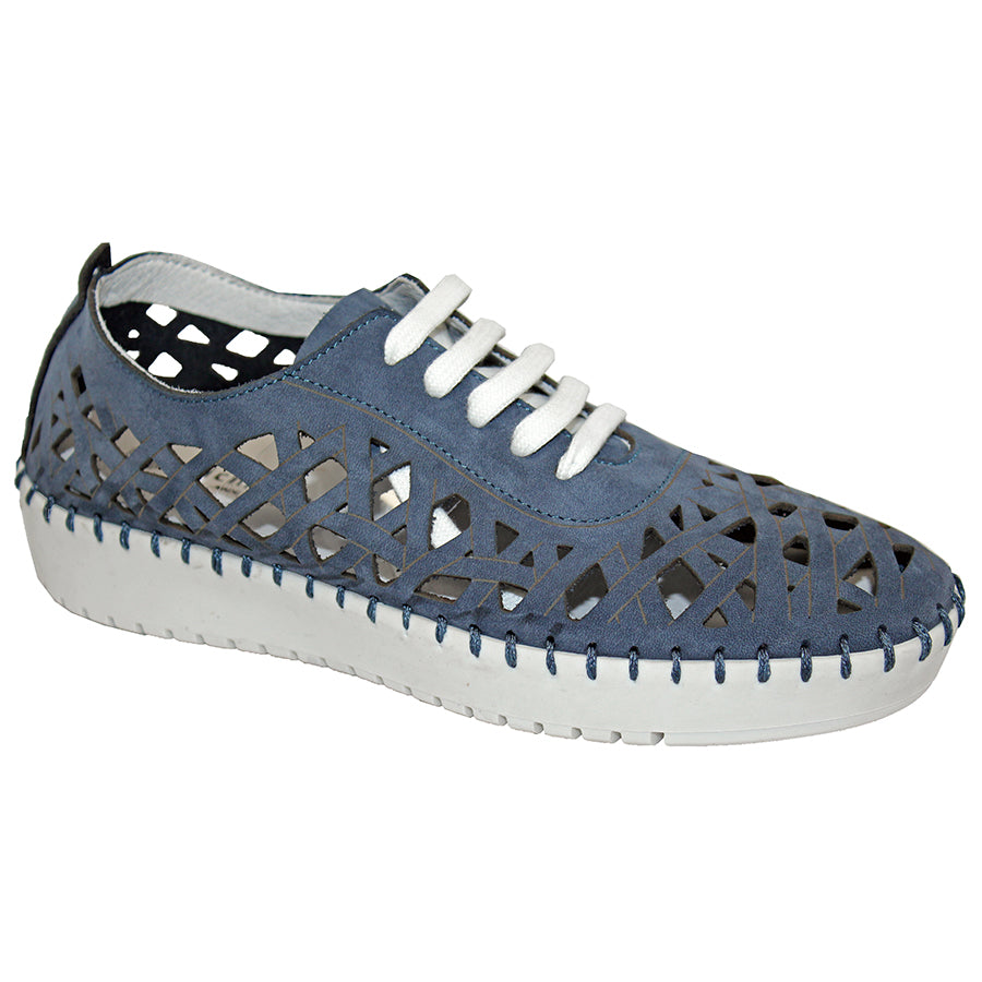 Denim Blue With White Sole Eric Michaels Women's Suede With Geometric Perforations Casual Sneaker