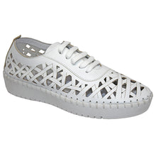 Load image into Gallery viewer, White Eric Michaels Women&#39;s Suede With Geometric Perforations Casual Sneaker Profile View
