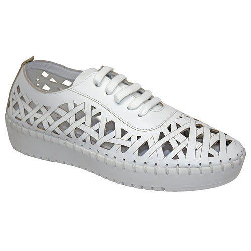 White Eric Michaels Women's Suede With Geometric Perforations Casual Sneaker