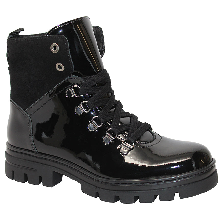 Black Eric Michael Women's Donna Patent Leather Mid Height Combat Boot