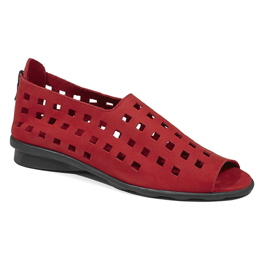 Red With Black Sole Arche Women's Drick Perforated Nubuck Peep Toe Shoe