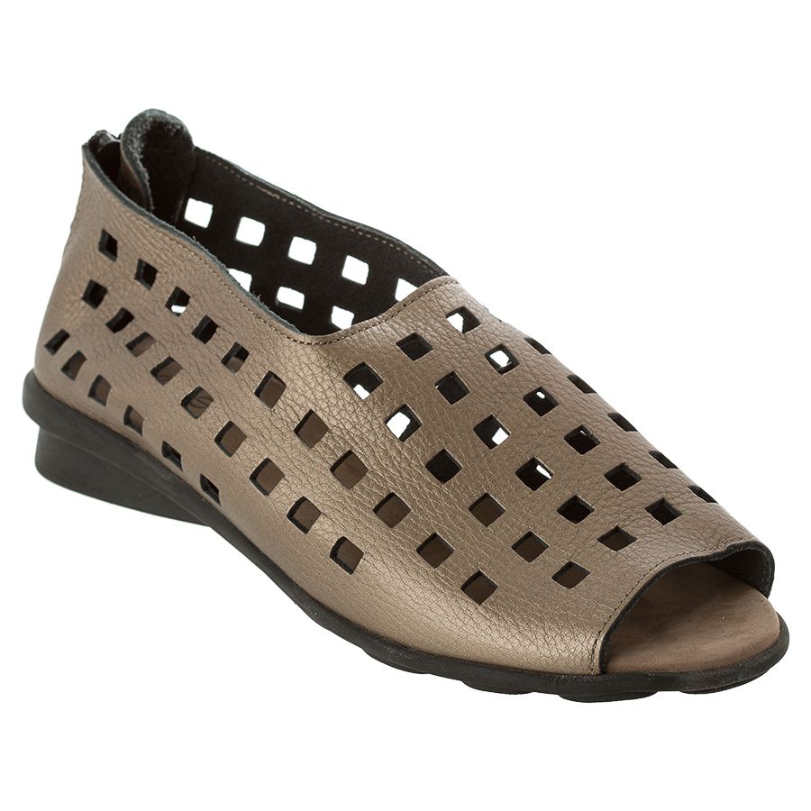 Moon Brown With Black Sole Arche Women's Drick Perforated Metallic Leather Peep Toe Shoe