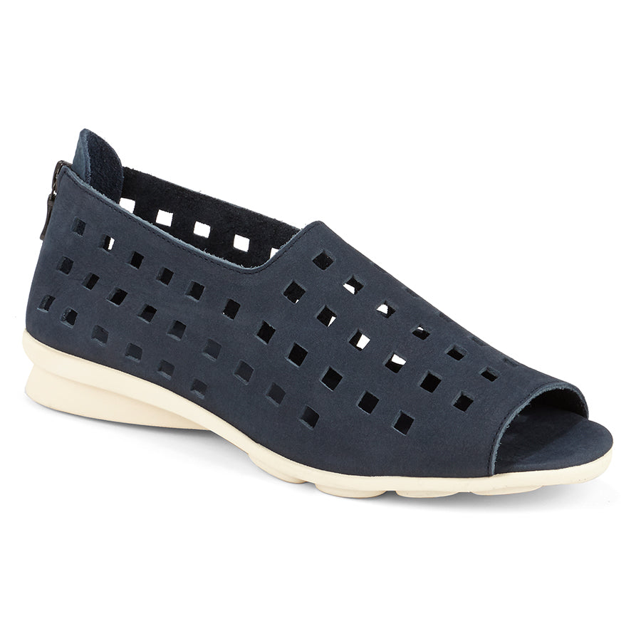 Navy With White Sole Arche Women's Drick Perforated Leather Peep Toe Shoe