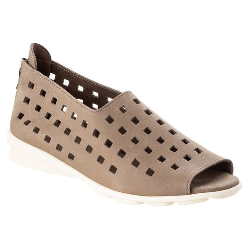 Sabbie Light Brown With White Sole Arche Women's Drick Perforated Leather Peep Toe Shoe