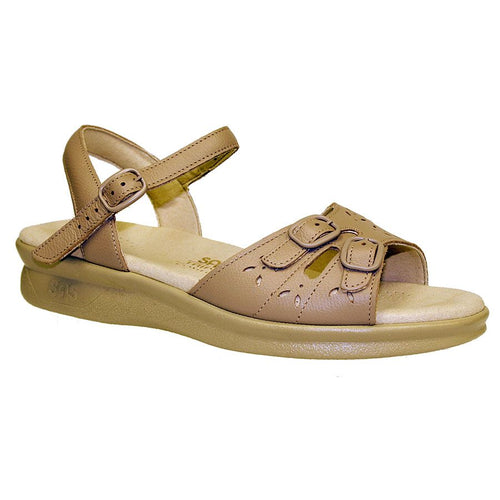 Natural Light Brown With Beige Sole SAS Women's Duo Tripad Leather With Cut Outs Quarter Strap Sandal Flat