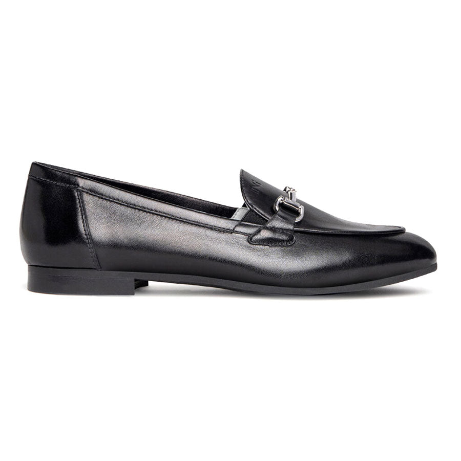 Black NeroGiardini Women's E218212D-100 Leather Dress Loafer With Metal Link Ornament