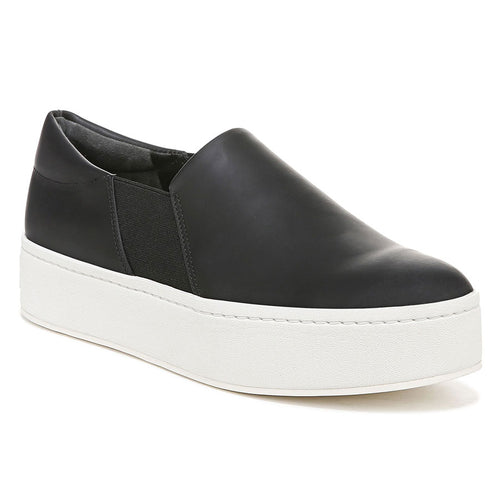 Black With White Sole Vince Women's Warren Leather Casual Slip On Sneaker Profile View