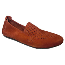 Load image into Gallery viewer, Cayenne Orange With Black Sole Fanhoo Perforated Nubuck Loafer Profile View
