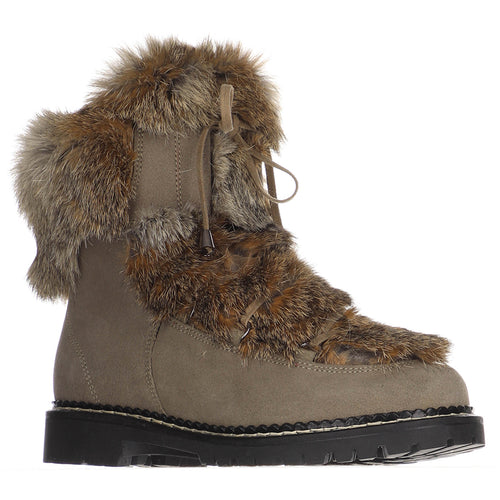 Taupe Brown With Black Sole Pajar Women's Flavia Suede And Rabbit Fur Ankle Boot