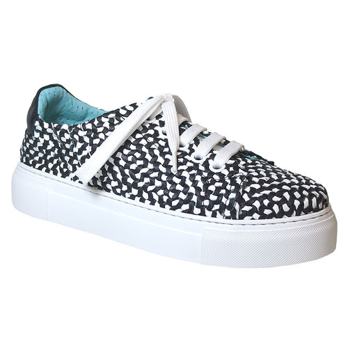 Black And White Thierry Rabotin Fifty 12 Women's Alessia Woven Leather Casual Sneaker