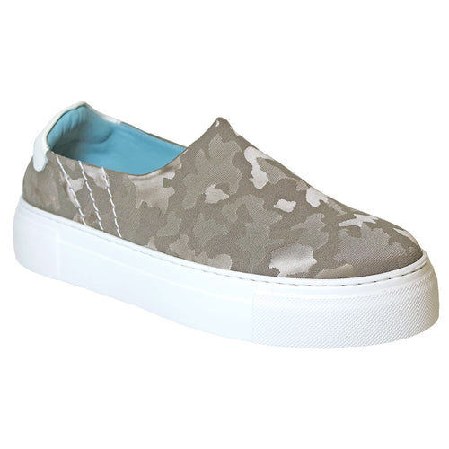 Greyish Brown With White Sole Thierry Rabotin Fifty 12 Women's Acri Camouflage Canvas Casual Slip On Sneaker